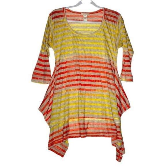 Sundance Womens Top Size S Yellow Striped Long Sleeve Asymmetrical Hem Blouse - Picture 1 of 10